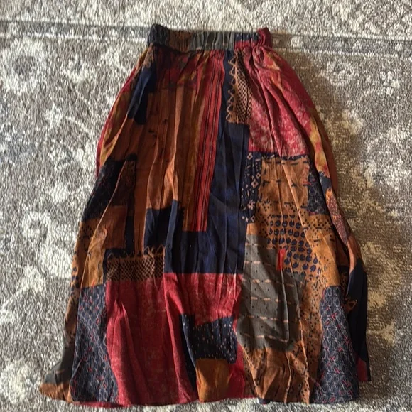 Patchwork Maxi Skirt - Red, Brown, and Blue - Picture 3 of 3